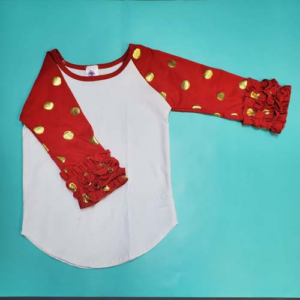 Ruffle Sleeve Raglan-Red/Gold Dots