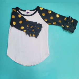 Ruffle Sleeve Raglan-Black/Gold Dots